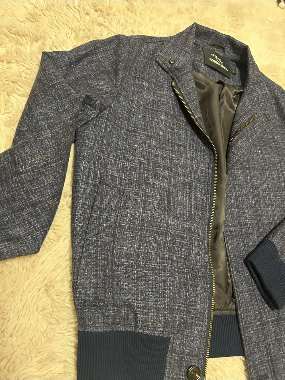 Rodd & Gunn Navy Blue Plaid Rigney Bomber Jacket